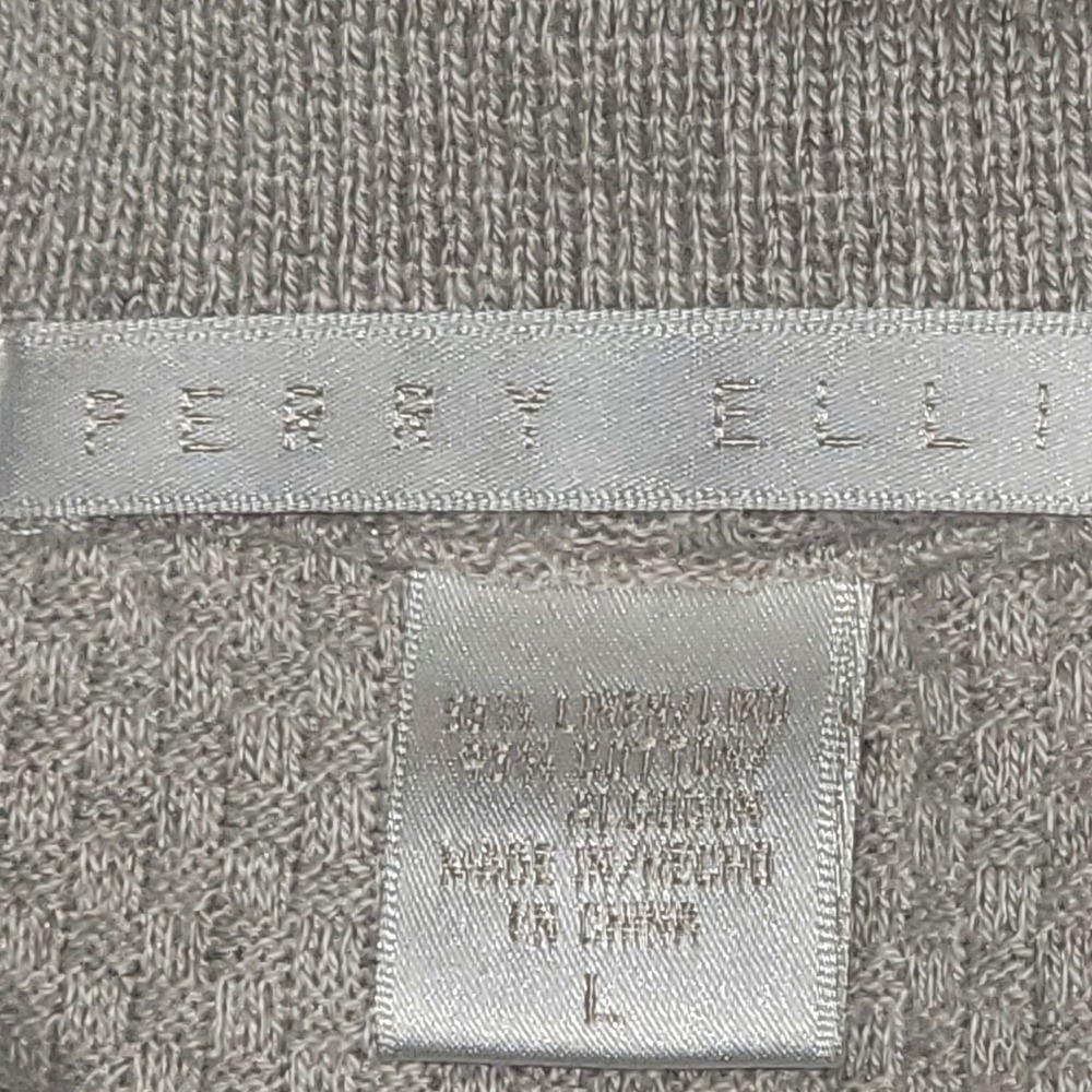 Perry Ellis Mens Textured Knit Polo Shirt Beige Short Sleeve Button Up Size L